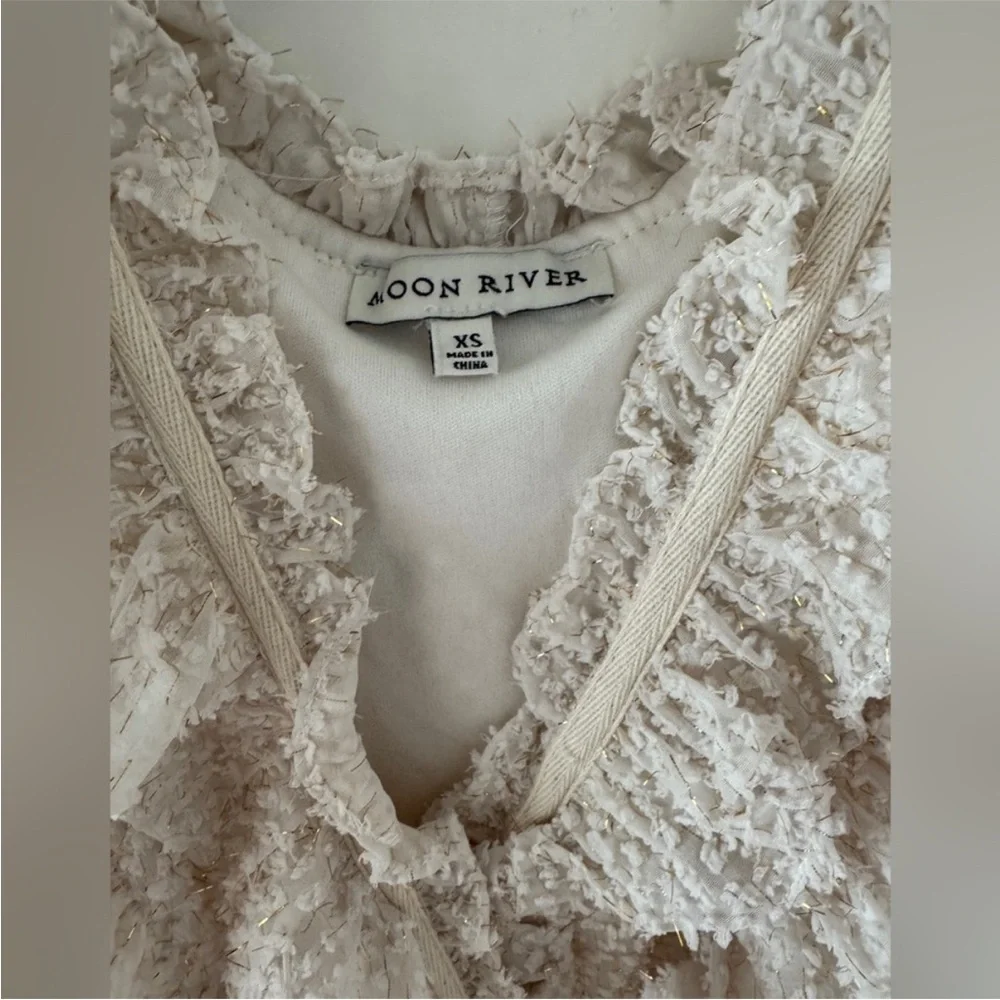 Moon River Cream Long Sleeve Ruffle Dress - Picture 4 of 7